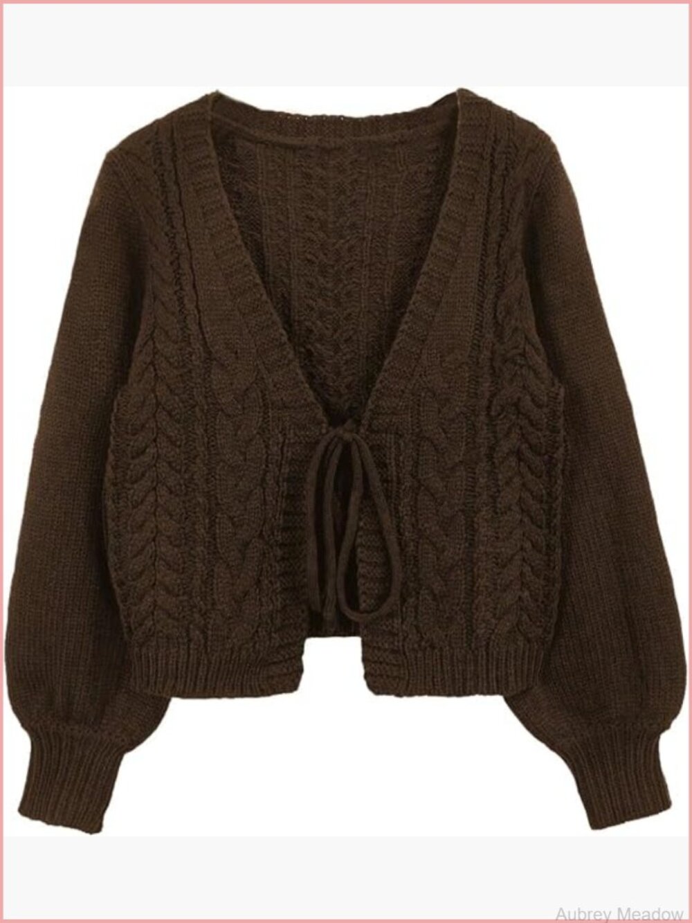 V Neck Cable Knit Cropped Cardigan Sweaters Cute Bow Tops - Picture 1 of 5
